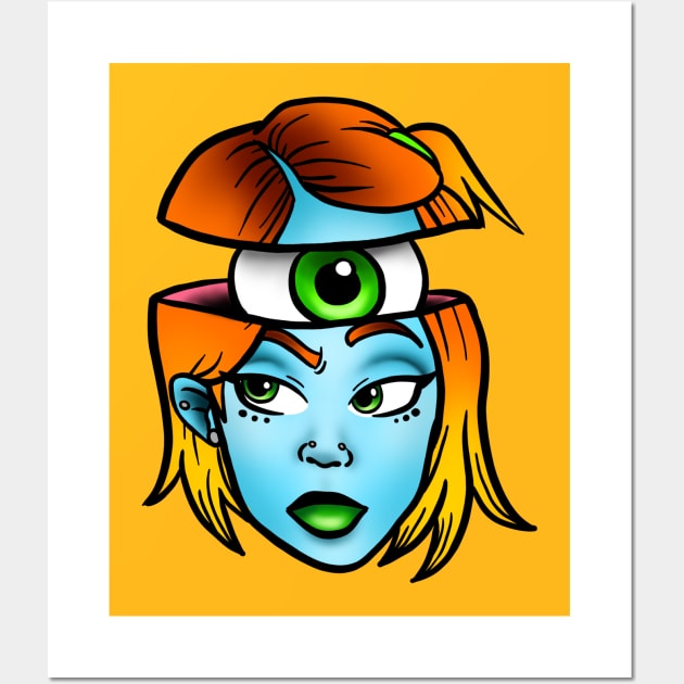 Trippy Eyeball Girl Wall Art by ReclusiveCrafts